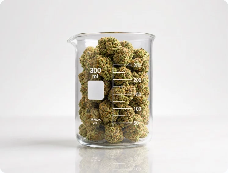 Cannabis flower in a laboratory beaker